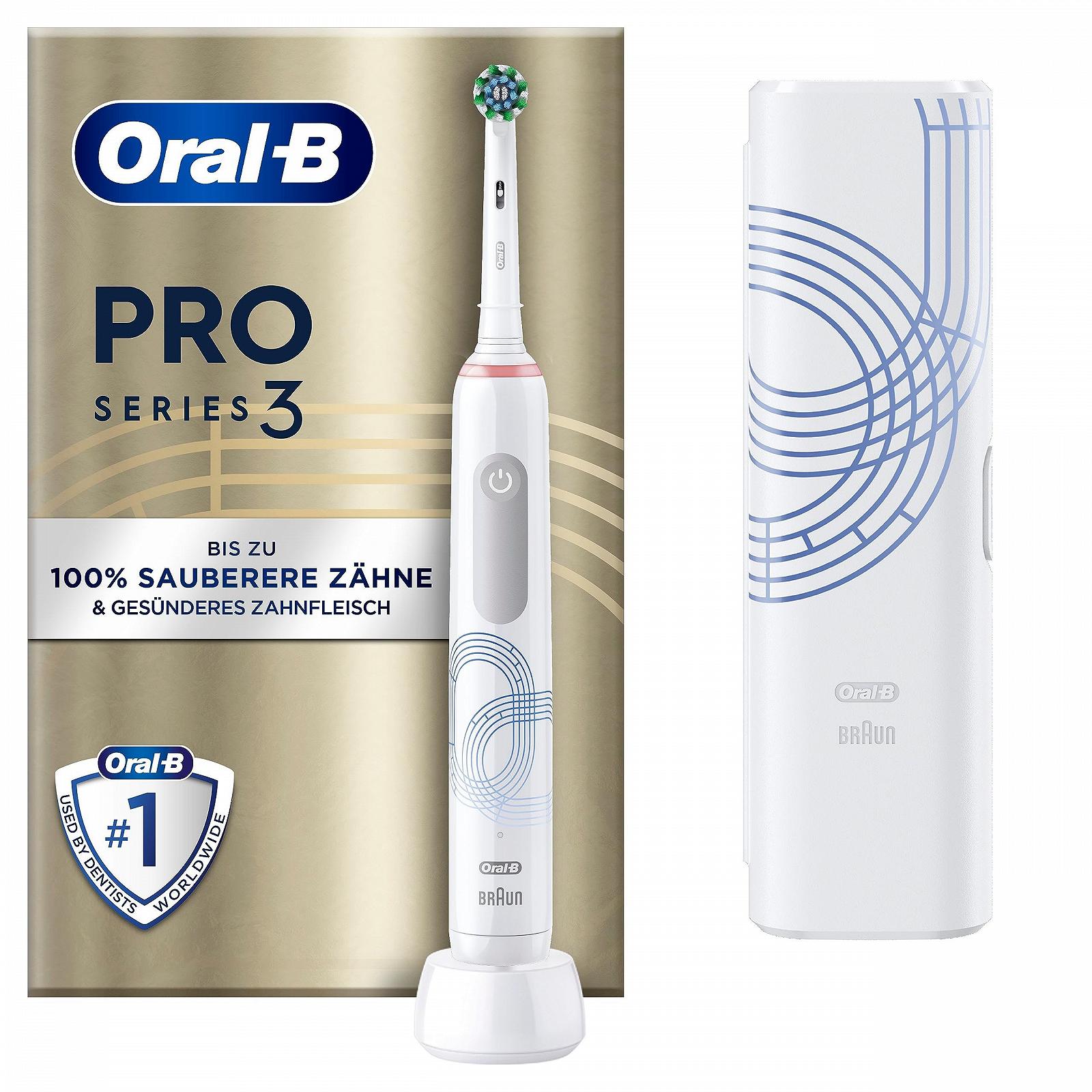 Електрична зубна щітка Oral-B Pro Series 3 1 змінна насадка 3 режими чищення 360° датчик тиску дорожній футляр Special Edition Дизайн Braun Біла, фото №1