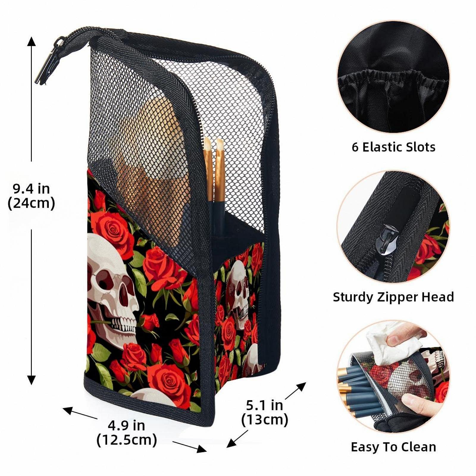Набір пензлів для макіяжу з сумкою-органайзером Halloween Skull Red Rose, 12 штук, Colored-2075, фото №3