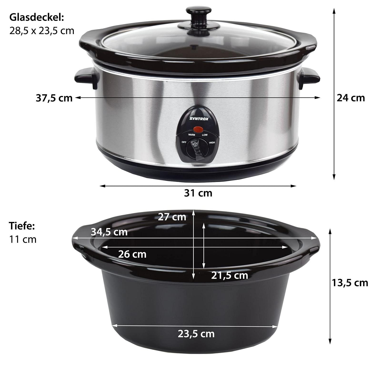 Мультиварка Syntrox Germany Slow Chef SC-450M_Deli 4,5 Літра з функцією підігріву, скляна кришка та міцна керамічна чаша - 280 Ват, Нержавіюча сталь, фото №7