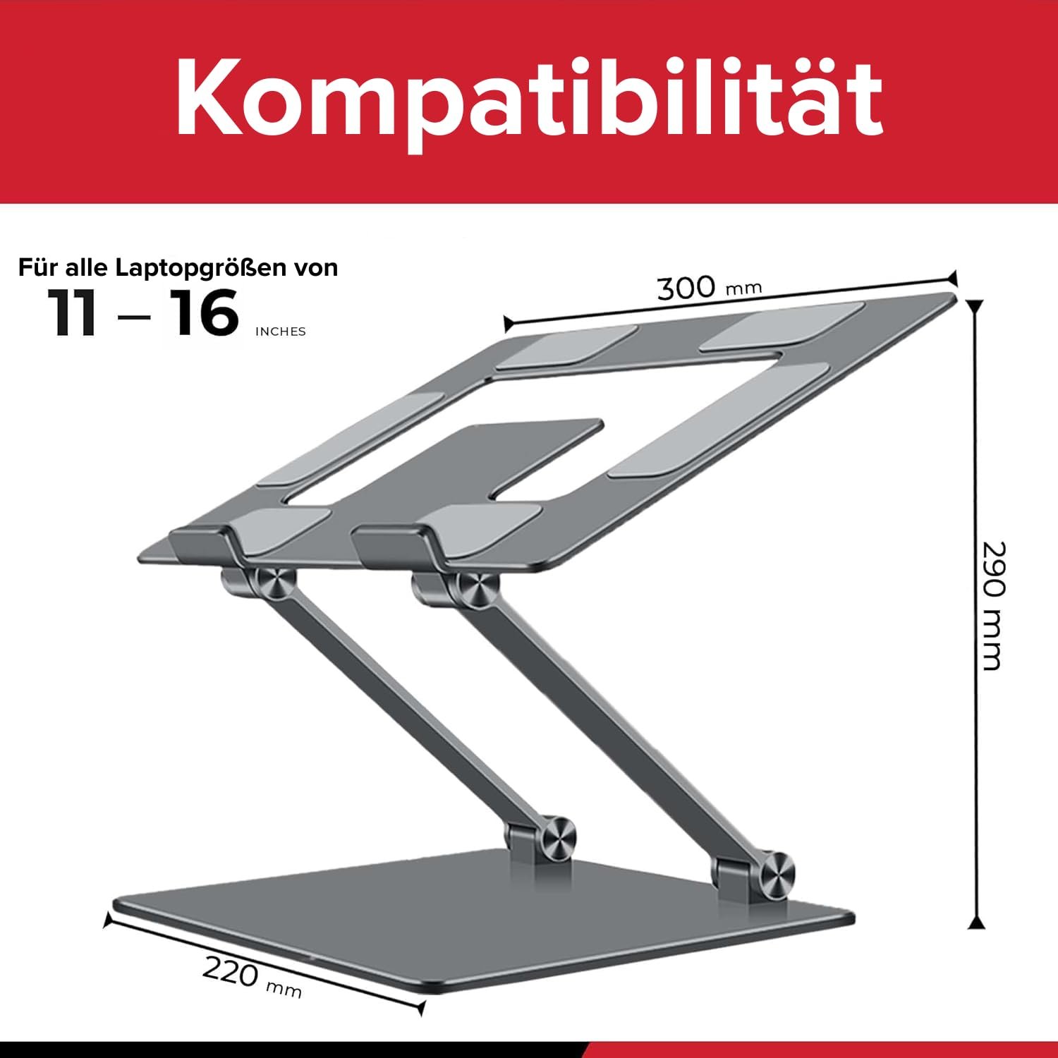Підставка для ноутбука LYNXER Регульована по висоті, складана, ергономічна та вентильована для навчання, сумісна з усіма ноутбуками 11-16 Сірий, фото №2
