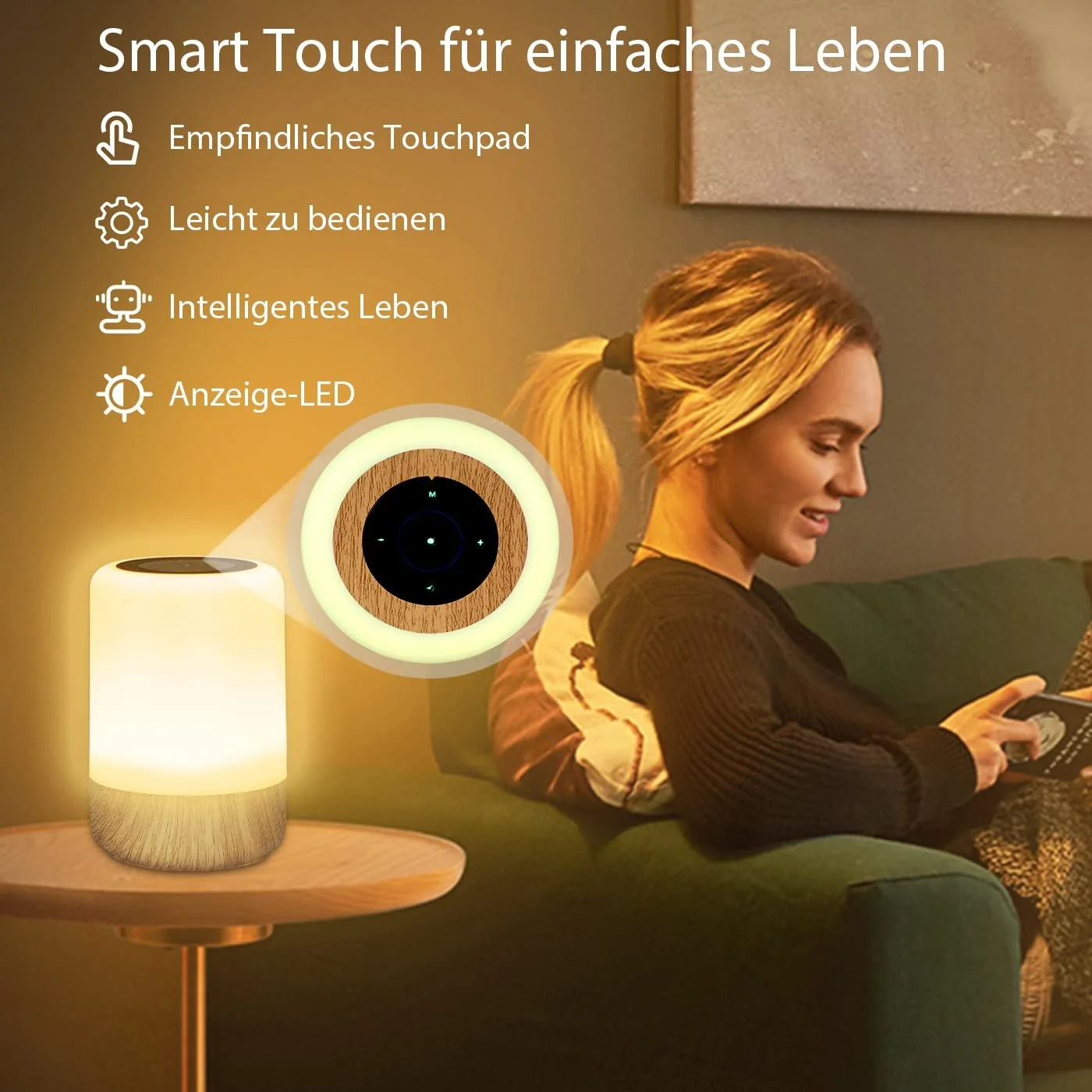 Настільна лампа LED Bedside Touch Sensitive Дерево USB, фото №2