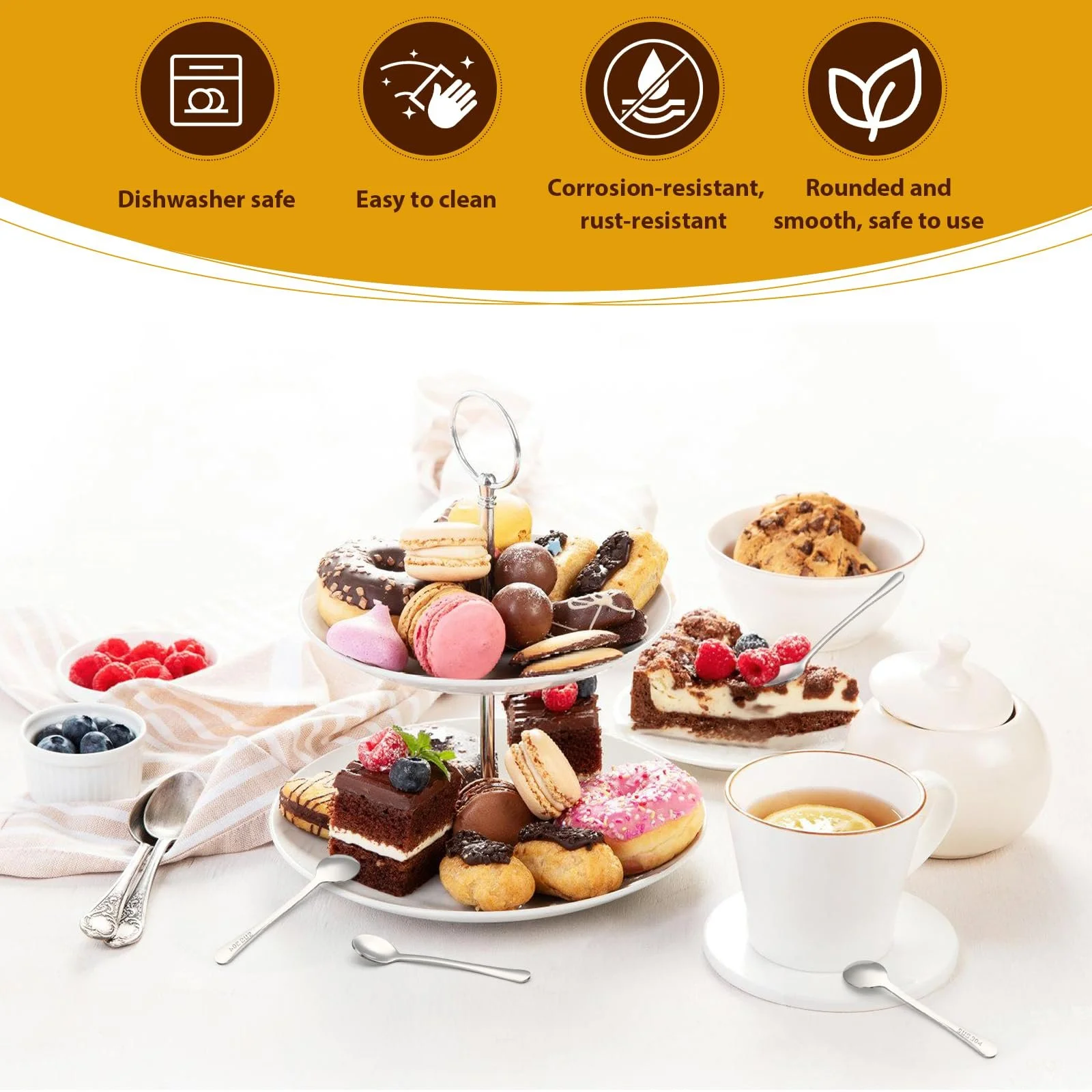 Ложка Маленька, нержавіюча сталь 304, 7.4 x 1.5 см Набір 10 штук, фото №4