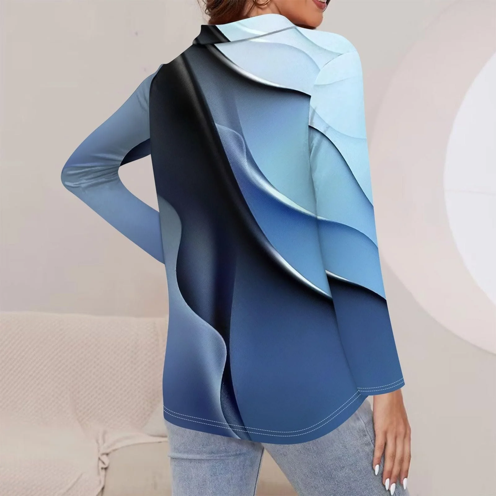 Праздничный женский свитшот 2024 Милый Зимний V-образный вырез Длинный рукав Топы на четверть молнии Летние футболки на молнии для мальчиков, фото №4