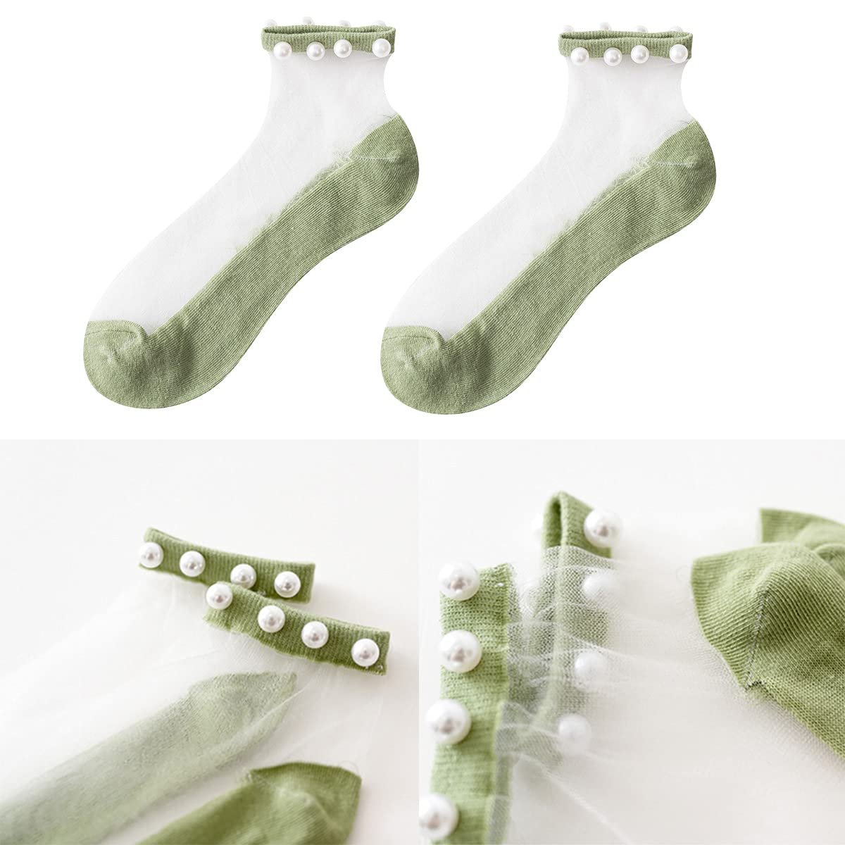 Носки Crystal Tulle Pearl летние - Pearl прозрачные носки, летние ультратонкие кружевные короткие носки, нейлоновые эластичные короткие носки для женщин, фото №3