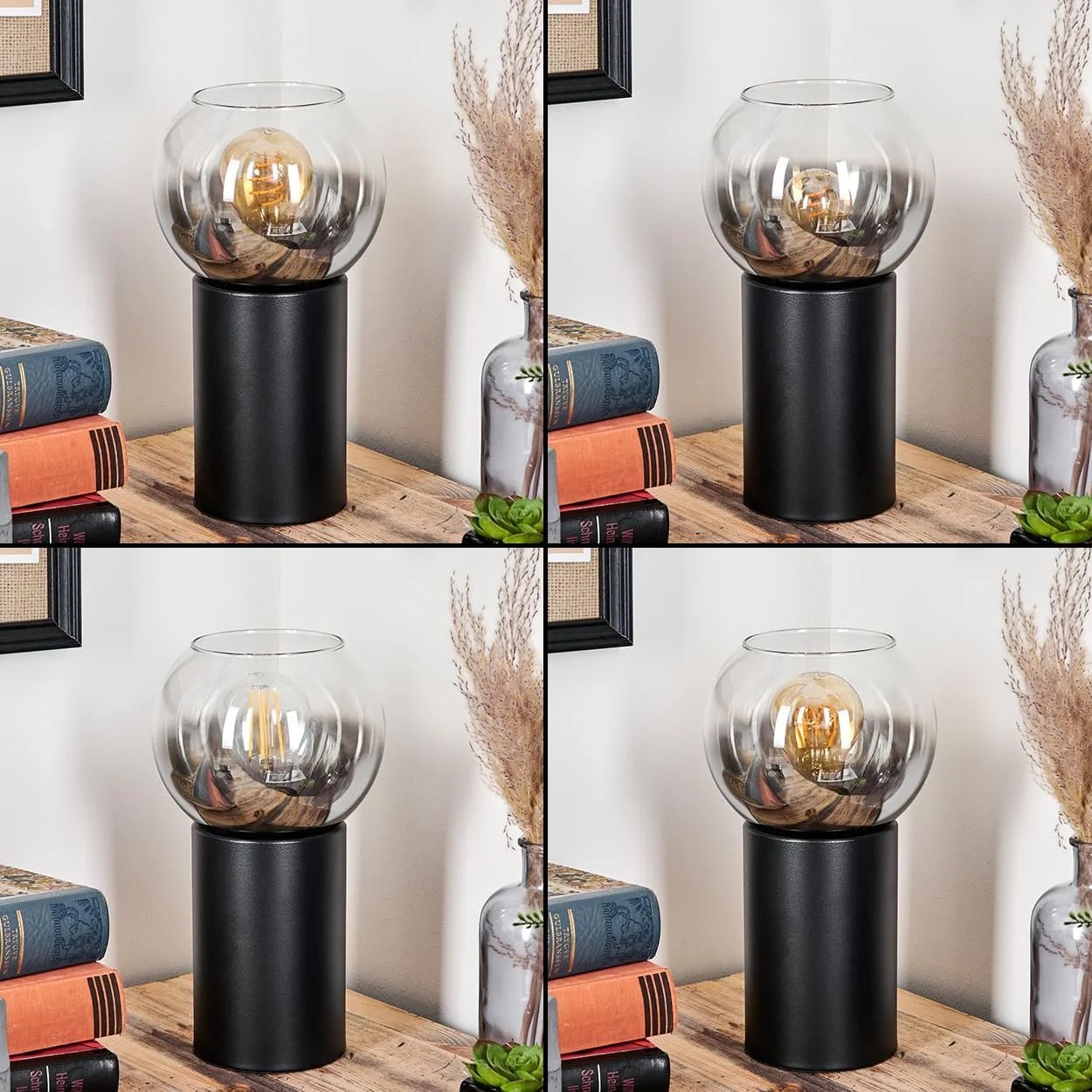 Настільна лампа HOFSTEIN Koyoto ретро метал/скло E14 15 см чорний прозорий димчастий, фото №2