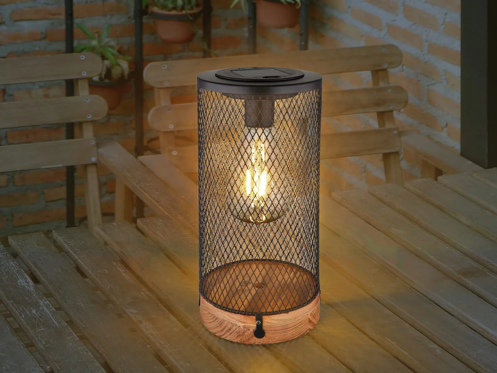 Настільна лампа Solar Set of 2 Metal Grid Wooden Base 25.5 см, фото №6