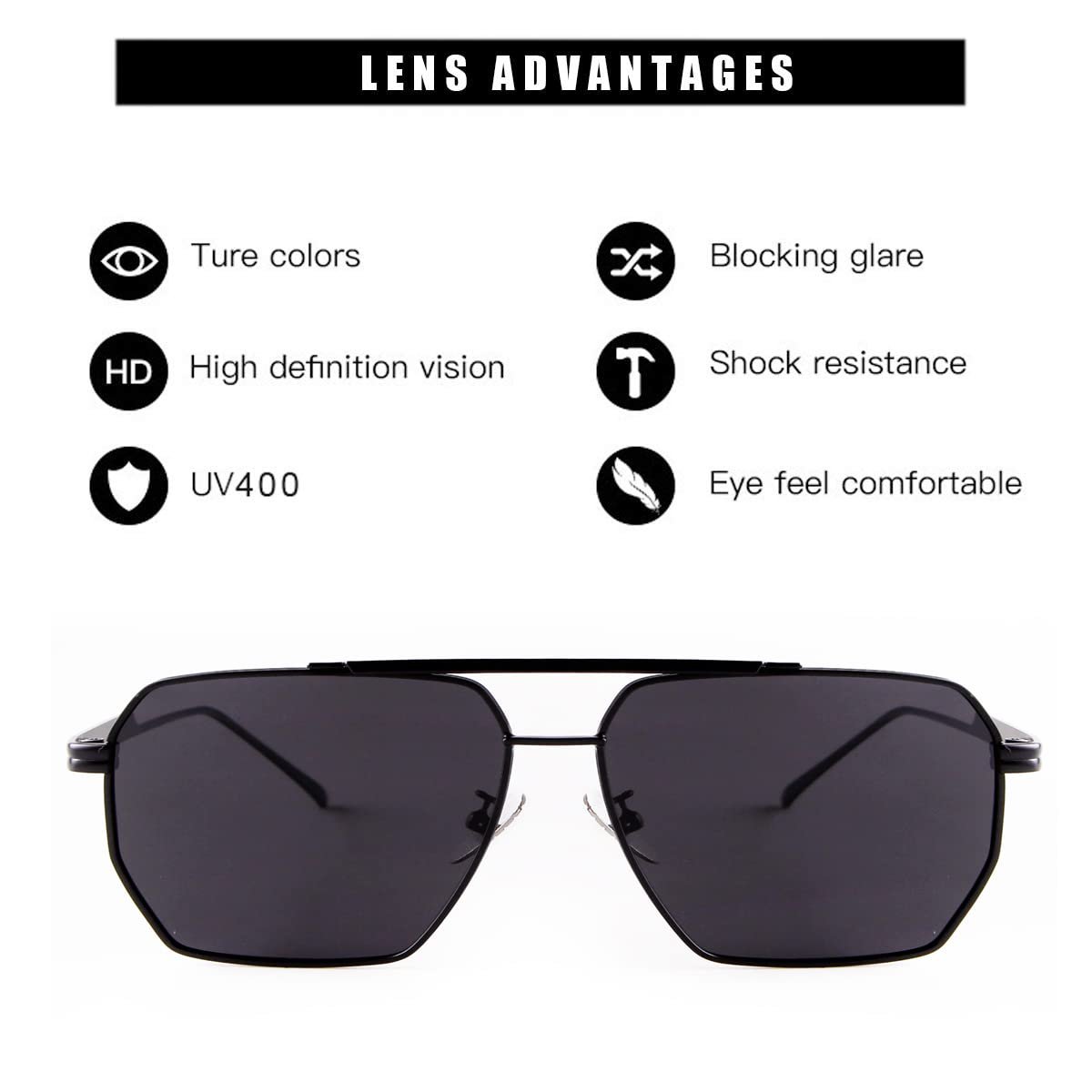 Сонцезахисні окуляри Квадратні Поляризовані ADEWU Retro Oversized UV400 Метал, фото №3