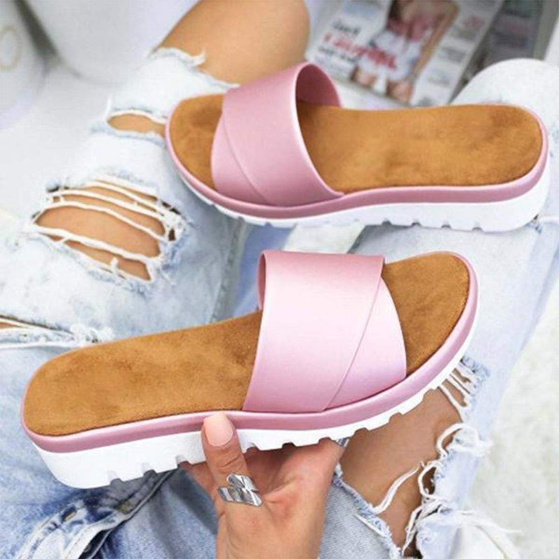 Жіночі зручні Шльопанці на платформі зі штучної шкіри для літнього пляжного відпочинку, фото №7