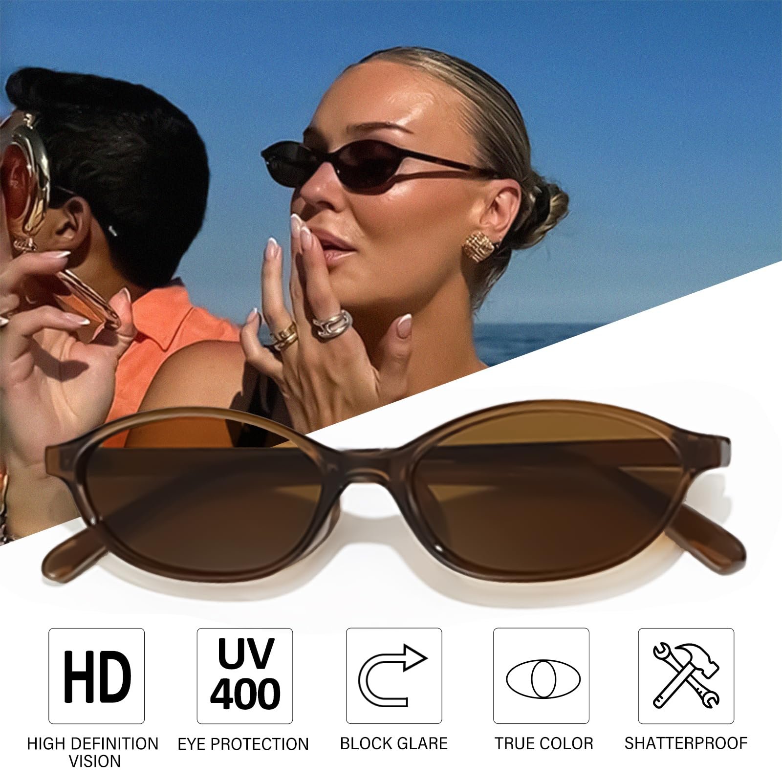 Солнцезащитные очки Retro LOJUDI Женские овальные Cateye Vantage Мужские овальные маленькие очки для женщин с защитой от ультрафиолета, фото №6