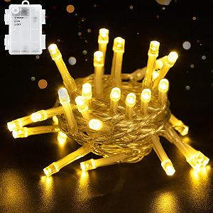 Гирлянда cshare LED 2 м, 20 LED, с таймером (6 часов включено/18 часов выключено), питание от батареи IP65, для рождества, сада, комнат, улицы/дома (теплый белый) - Фото 1