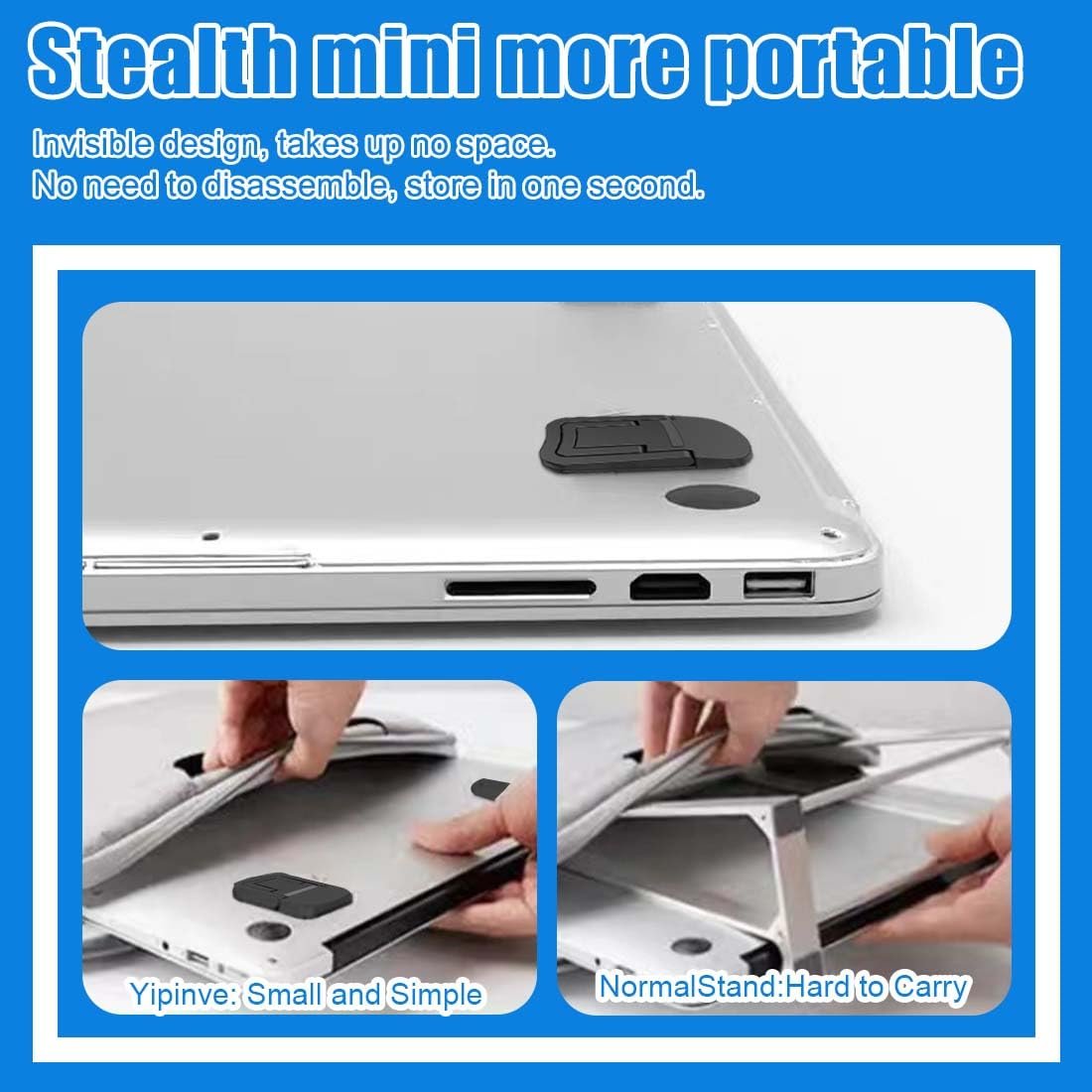 Подставка для ноутбука Мини, Портативная подставка для клавиатуры, Складная невидимая подставка для ноутбука для стола, Металл, Складные ножки для ноутбука с нескользящим силиконом (Черный) - 2 шт, фото №4