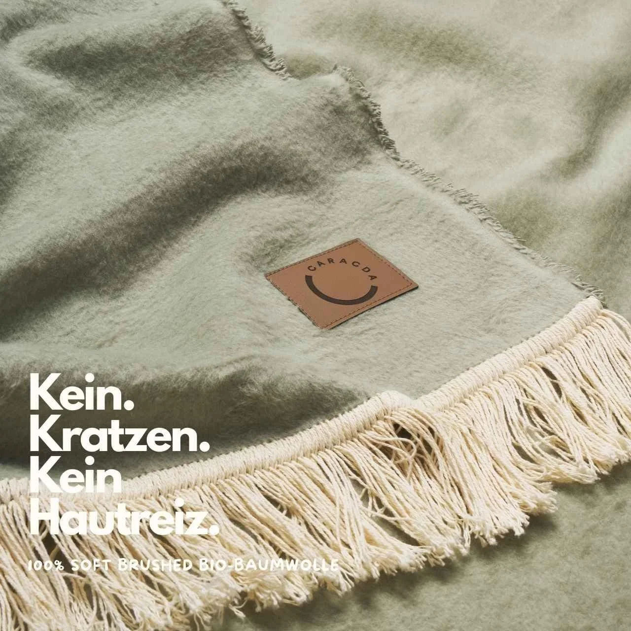 Плед caracda Бавовняний 100% Organic Cotton - Extra Soft & Scratch-Free 150 x 200 см (салатовий з бахромою), фото №2