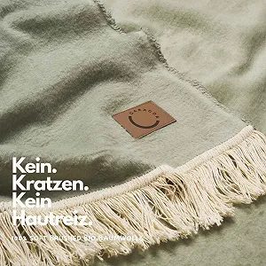 Плед caracda Бавовняний 100% Organic Cotton - Extra Soft & Scratch-Free 150 x 200 см (салатовий з бахромою) synthetic.ua - Фото 1