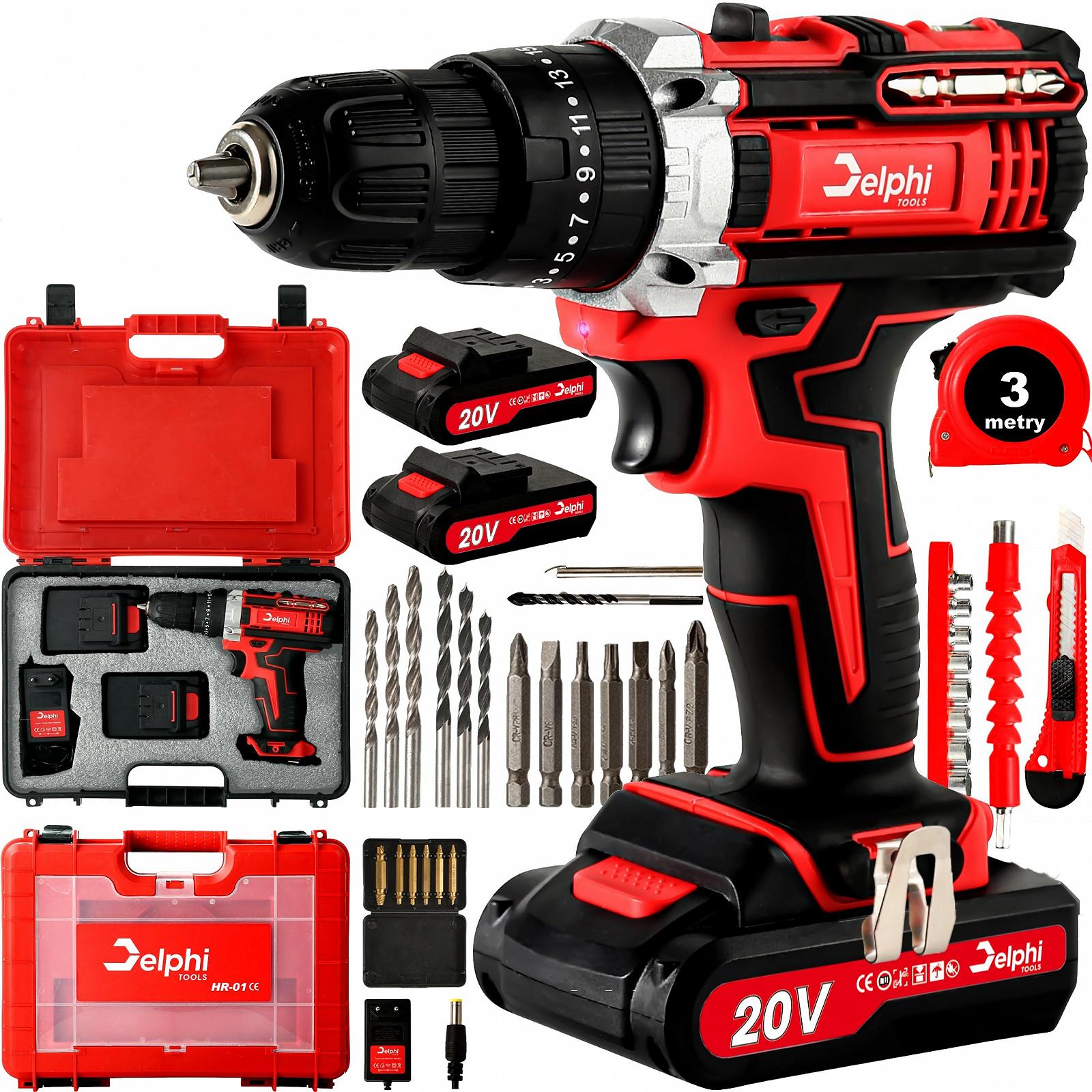 Шуруповерт DELPHI 20 V Аккумуляторний Набір 50 Nm два акумулятори 34 аксесуари, фото №1