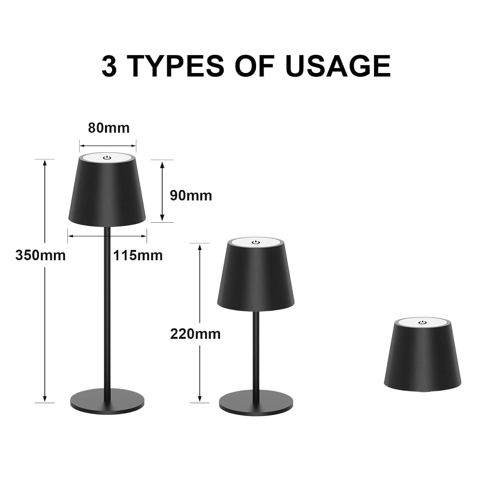 Настільна лампа ANTELA Акумуляторна Бездротова Димована LED IP44 Чорна, фото №5
