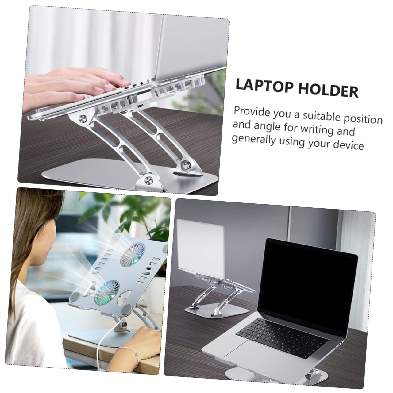 Підставка для ноутбука складана з вентилятором охолодженням алюмінієва регульована срібна, фото №4