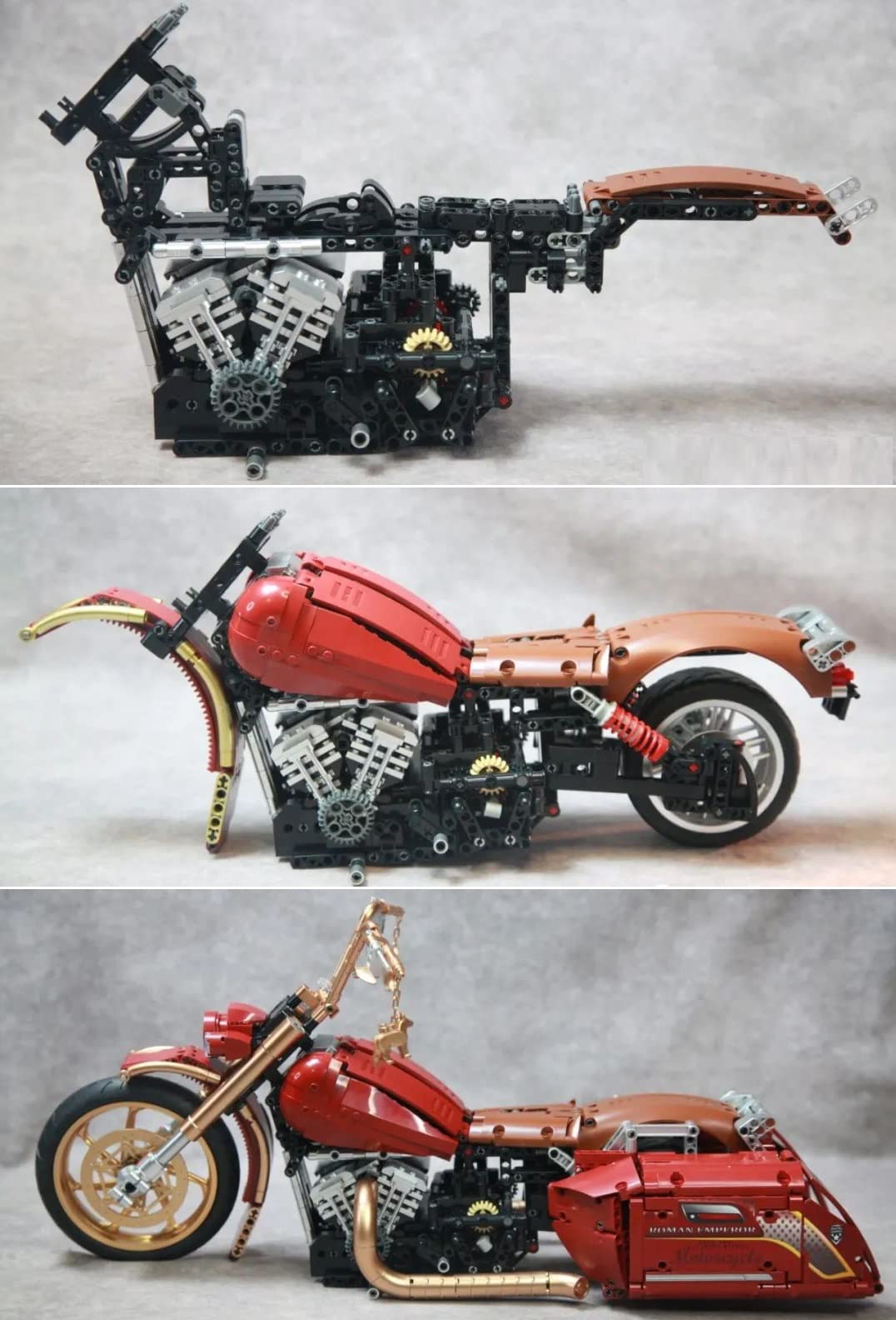Мотоцикл Technik Harlay Davidson Road King 1:5 2111 деталей Зажимные блоки MOC Набор Совместим с Harley Davidson Technology, фото №4