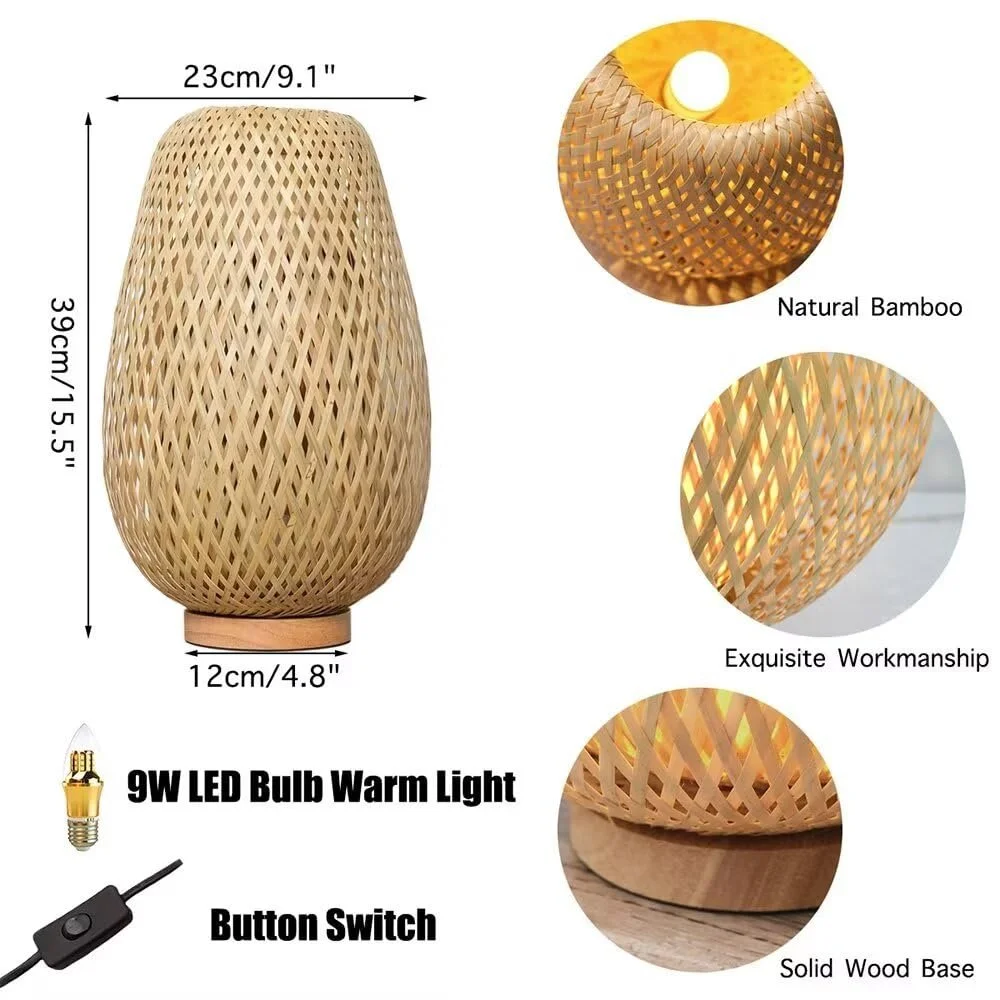 Настільна лампа Bamboo Fabric Zen Style бамбуковий абажур, фото №6