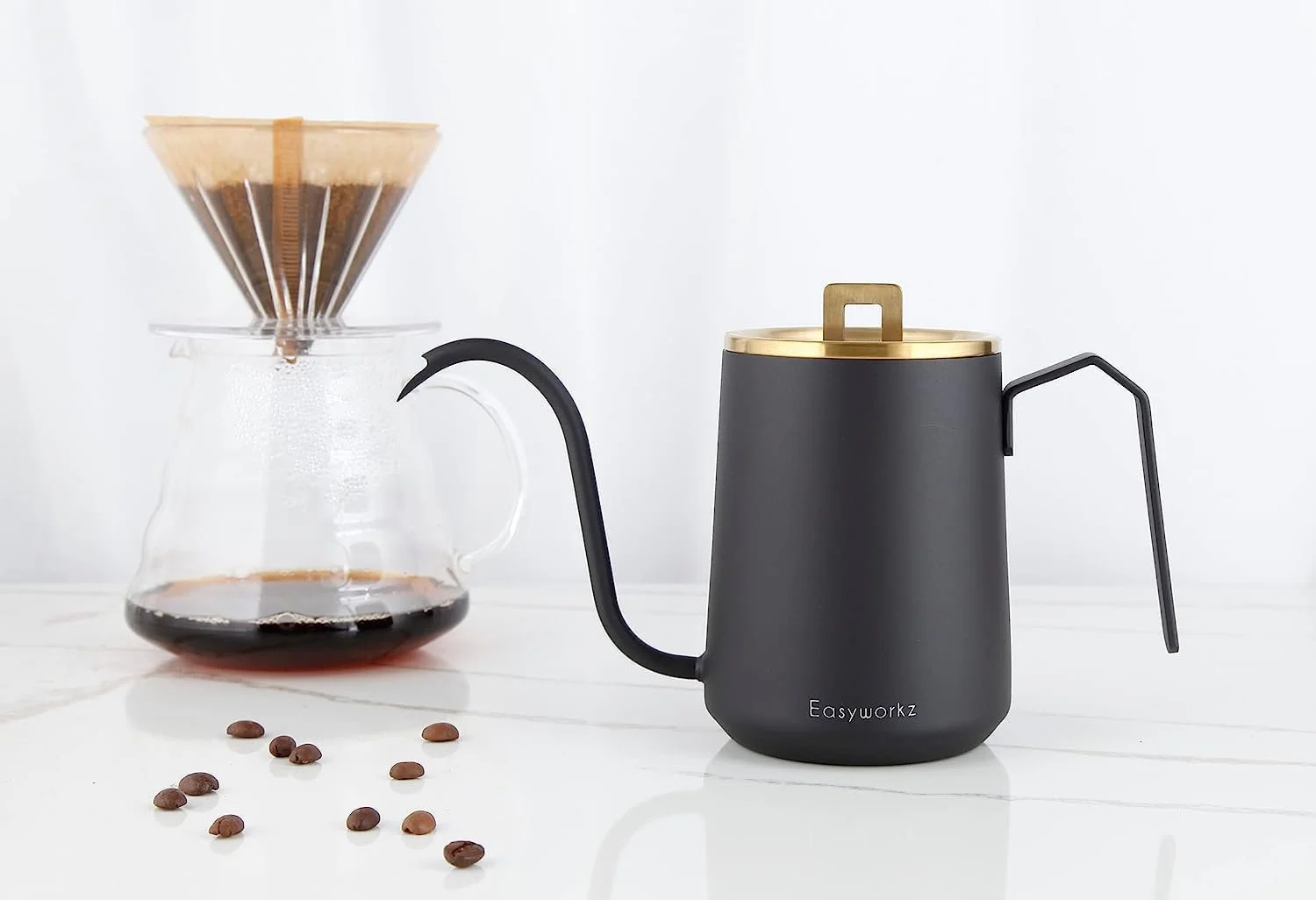 Чайник для приготування кави методом пуровер Easyworkz Gooseneck, 600 мл, з нержавіючої сталі, з довгим вузьким носиком, фото №6