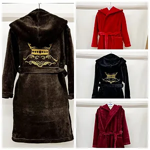 Теплий махровий халат з вишивкою від 110 до 170 см з капюшоном - Фото 1