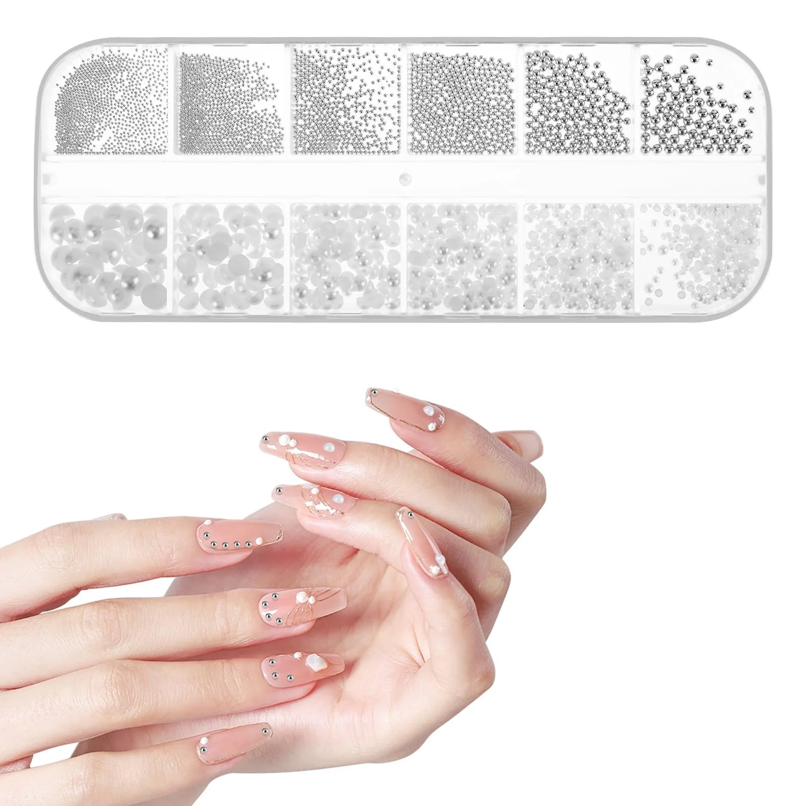 Бісер асорті розмірів, білий, 3D підвіски для нігтів, фото №6