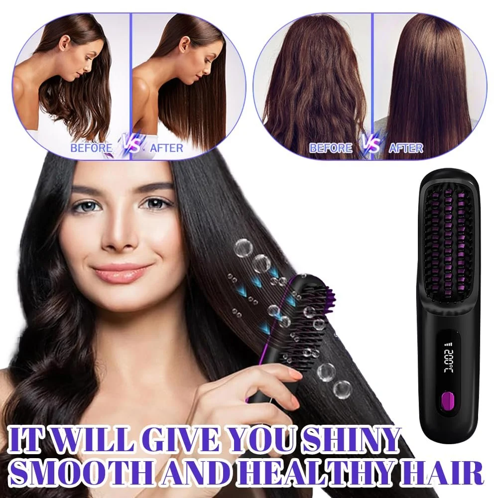 Бездротова щітка-випрямляч для волосся Eloura з LCD-дисплеєм та 3 температурними режимами 160°C - 200°C, фото №5 Бездротова щітка-випрямляч для волосся Eloura з LCD-дисплеєм та 3 температурними режимами 160°C - 200°C, фото №5