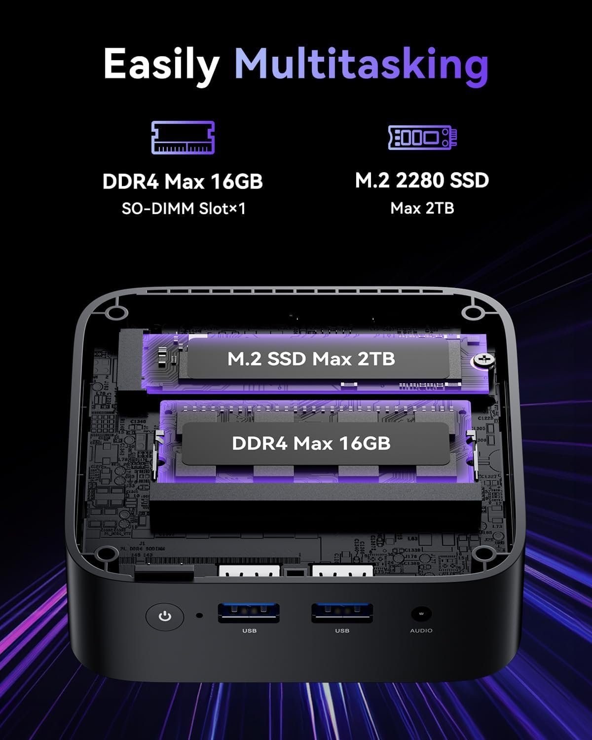 Міні ПК ACEMAGIC Vista Mini V1 / Intel N150 / RAM 16GB / SSD 512GB / 1 x HDMI /  1 х LAN / Wi-Fi 5 / Bluetooth 4.2 / Windows 11 / Чорний, фото №4