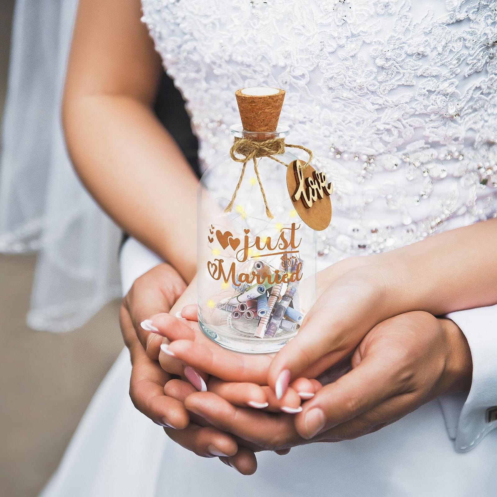 Копилка Свадебный подарок Бутылка Light Bottle для невесты и жениха, светодиодная "Just Married", фото №5