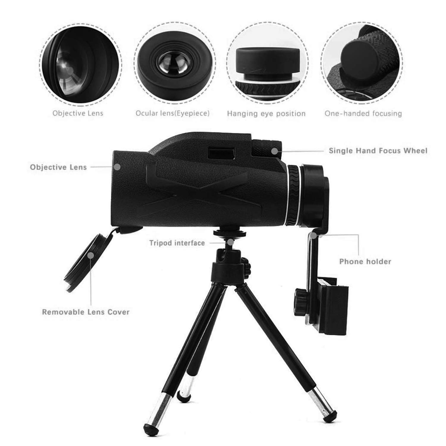 Телескоп ADITAM BAK4 Prism Monocular Set 80 x 100 Magnification Zoom с держателем для мобильного телефона и штативом, фото №3