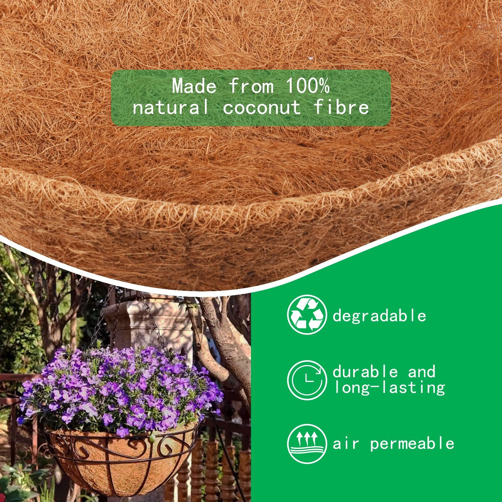 Вкладиші для підвісних кошиків з натурального кокосового волокна 3 шт 35,6 см, фото №3