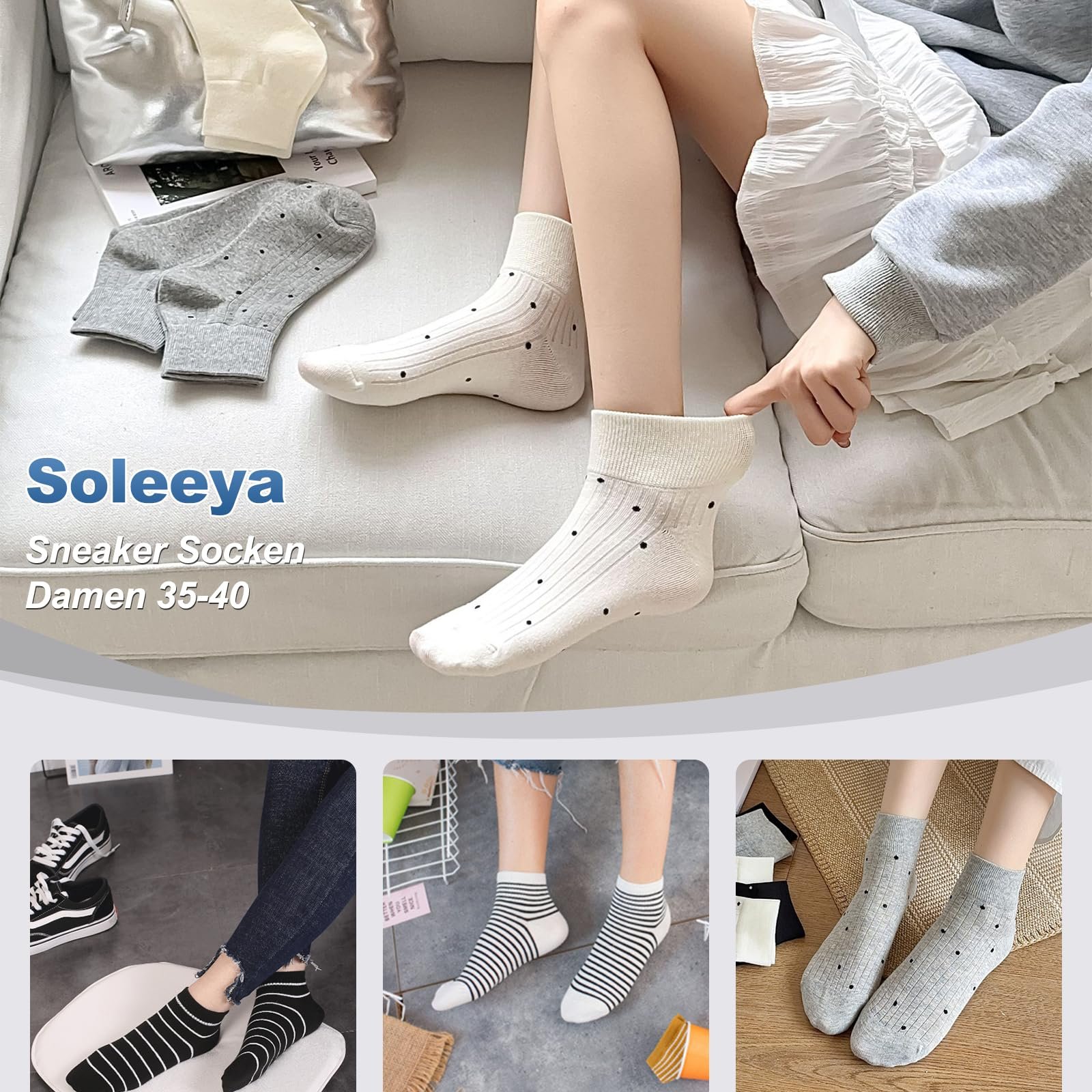 Носки Спортивные Женские Хлопковые Черный Белый Серый Полоски, Горошек 35-40, фото №5