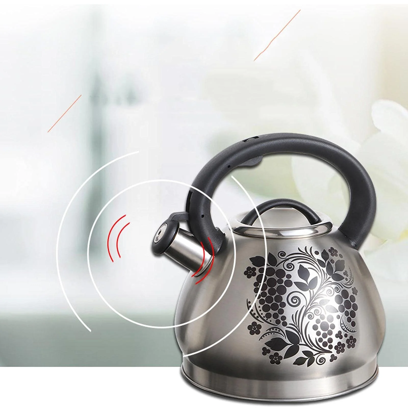 Чайник 3 літри з нержавіючої сталі з свистком, змінює колір після нагрівання, фото №6 Чайник 3 літри з нержавіючої сталі з свистком, змінює колір після нагрівання, фото №6