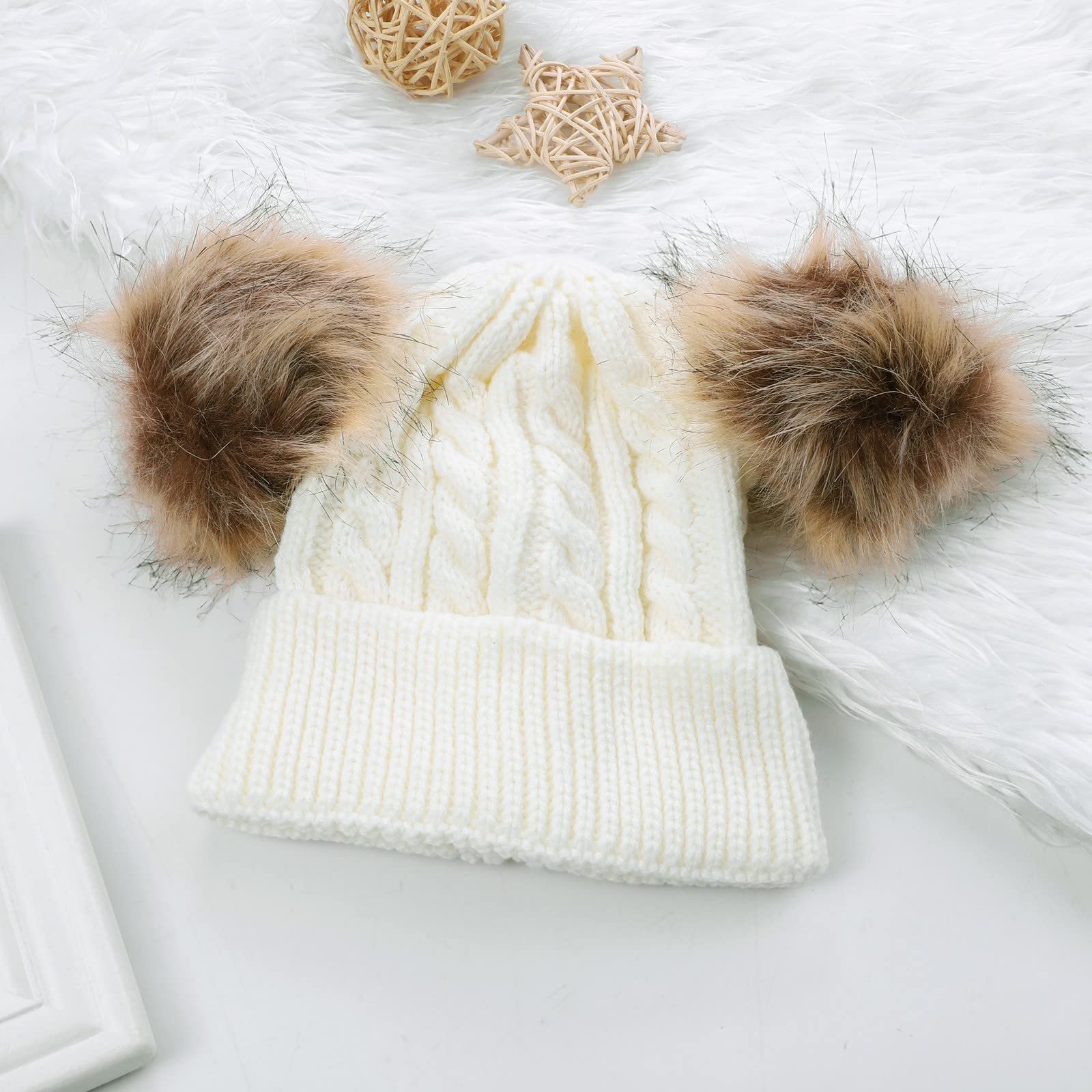 Детская Зимняя Шапка с двумя шерстяными шариками Вязаная, фото №5