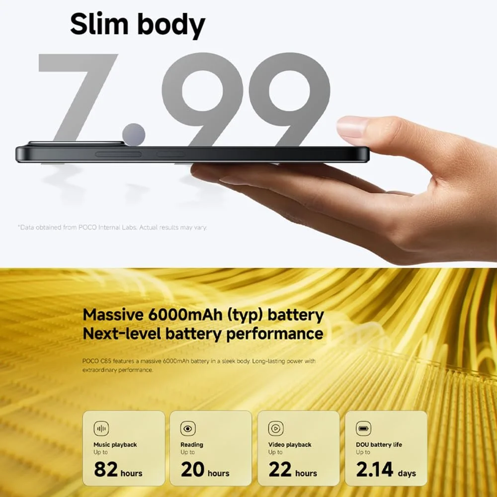 Смартфон XIAOMI POCO C85 4G 8ГБ+256ГБ Helio G81-Ultra 6000 мАч 50 Мп Cyan (с зарядным устройством), фото №2