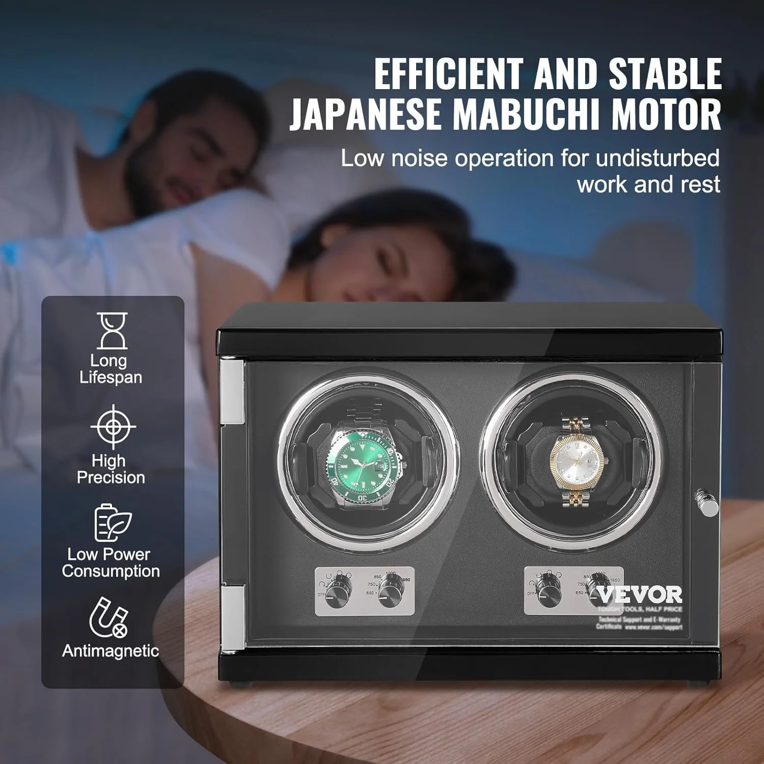 Двойная автоматическая шкатулка для подзавода часов VEVOR 10L1201B Black, фото №4