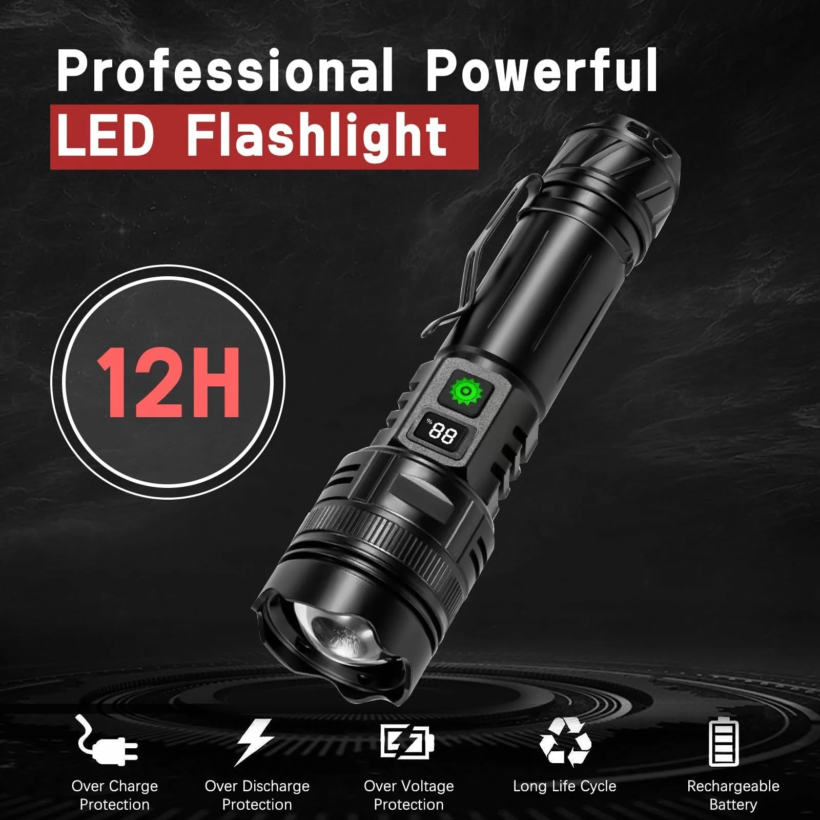 Ліхтар LED Перезаряджуваний Надзвичайно Яскравий, 30 000 Люмен З можливістю Зміни масштабу 5 Режимів Освітлення Міні для Кемпінгу USB Перезаряджуваний, фото №2