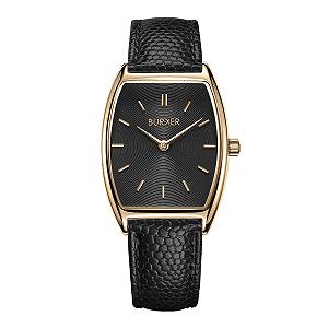 Женские часы BURKER Grace Овальные Аналоговые Кварцевые 25 мм Черная Кожа, Золотой Черный - Фото 1