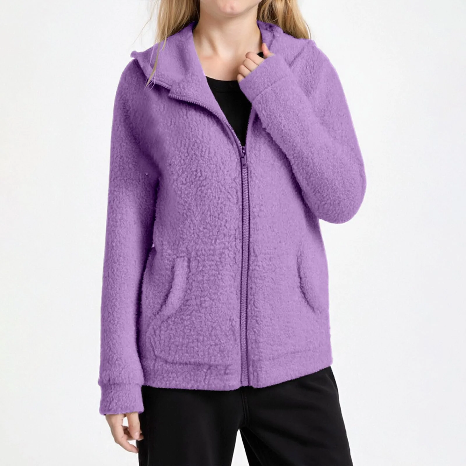 Флисовая куртка с капюшоном для девочки, зимняя теплая куртка с подкладкой, мягкая, уютная куртка-стойка, ветрозащитная детская верхняя одежда, фото №3