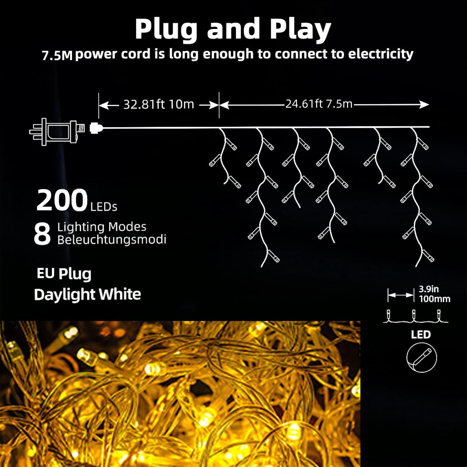Гірлянда-бурулька LEDYA, 7.5 м 200 LED, теплий білий, фото №7