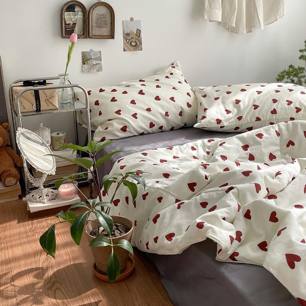 Постільна білизна Nayoroom 135 x 200 см, 2 предмети, мікрофібра, біла з червоними сердечками, наволочка 80 x 80 см, фото №7