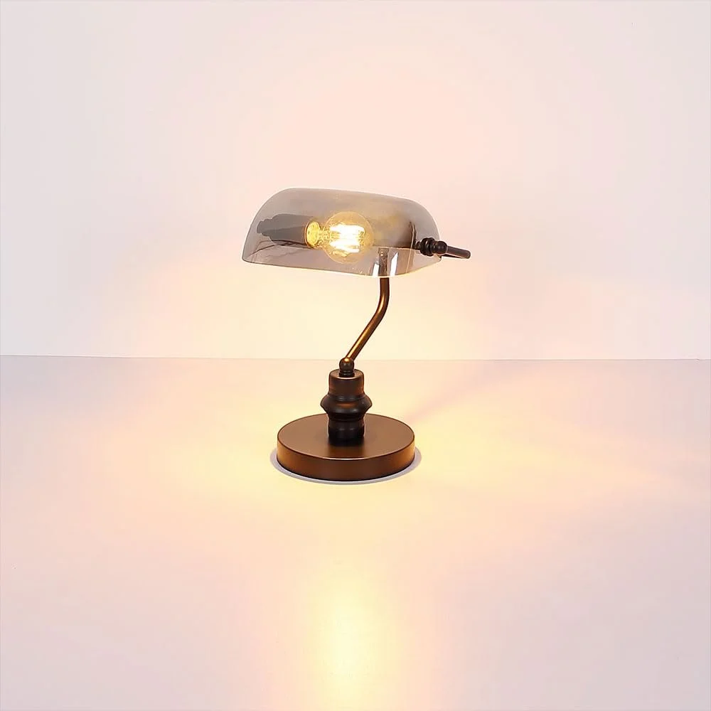 Настольная лампа Globo Banker Дымчатое стекло E27 25 x 32 см Черная, фото №8