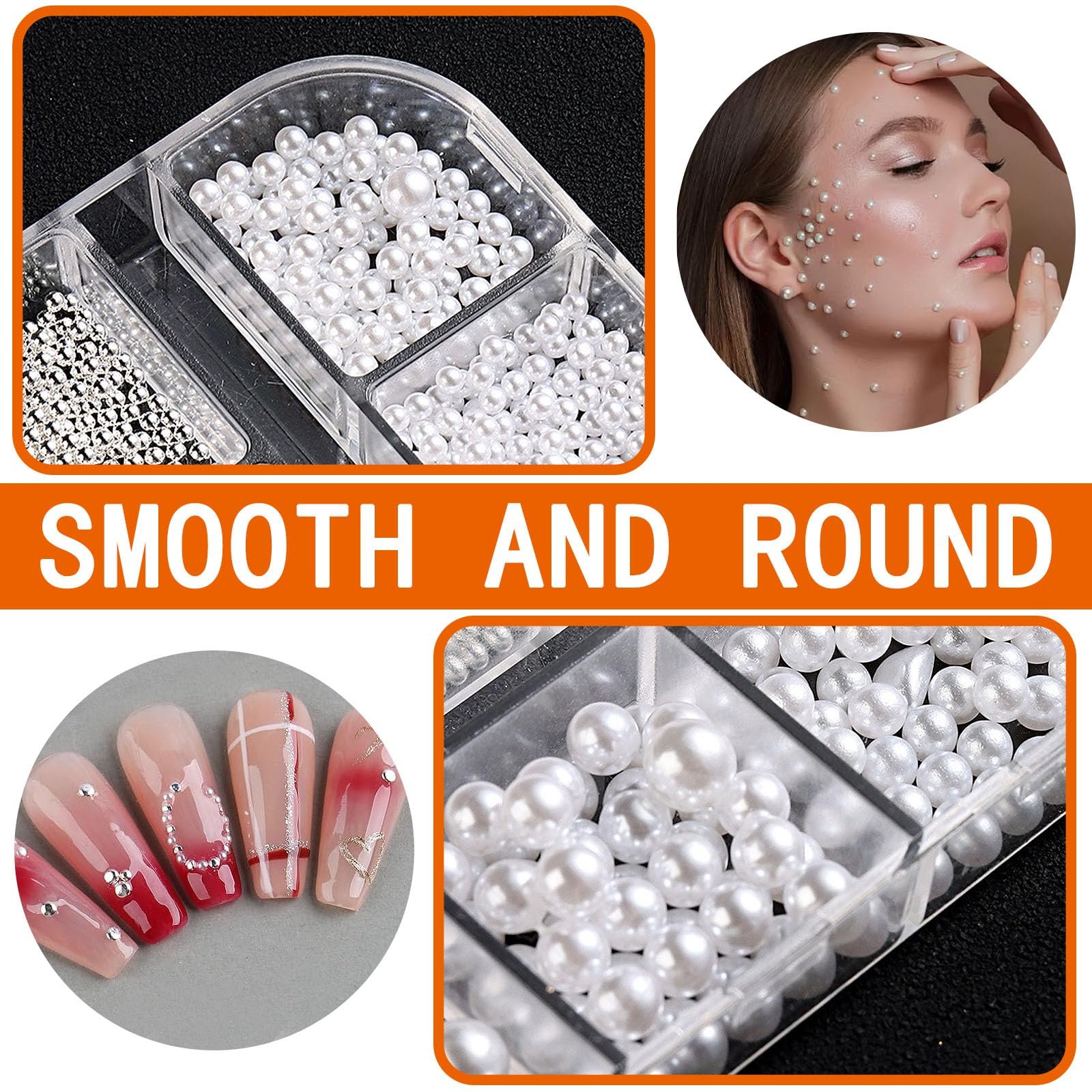 Стразы для ногтей Жемчуг Белые полукруглые шарики для ногтей, Маленькие бусины из нержавеющей стали, Икорные бусины, Белые плоские бусины для женщин, Акриловые украшения для дизайна ногтей, фото №2
