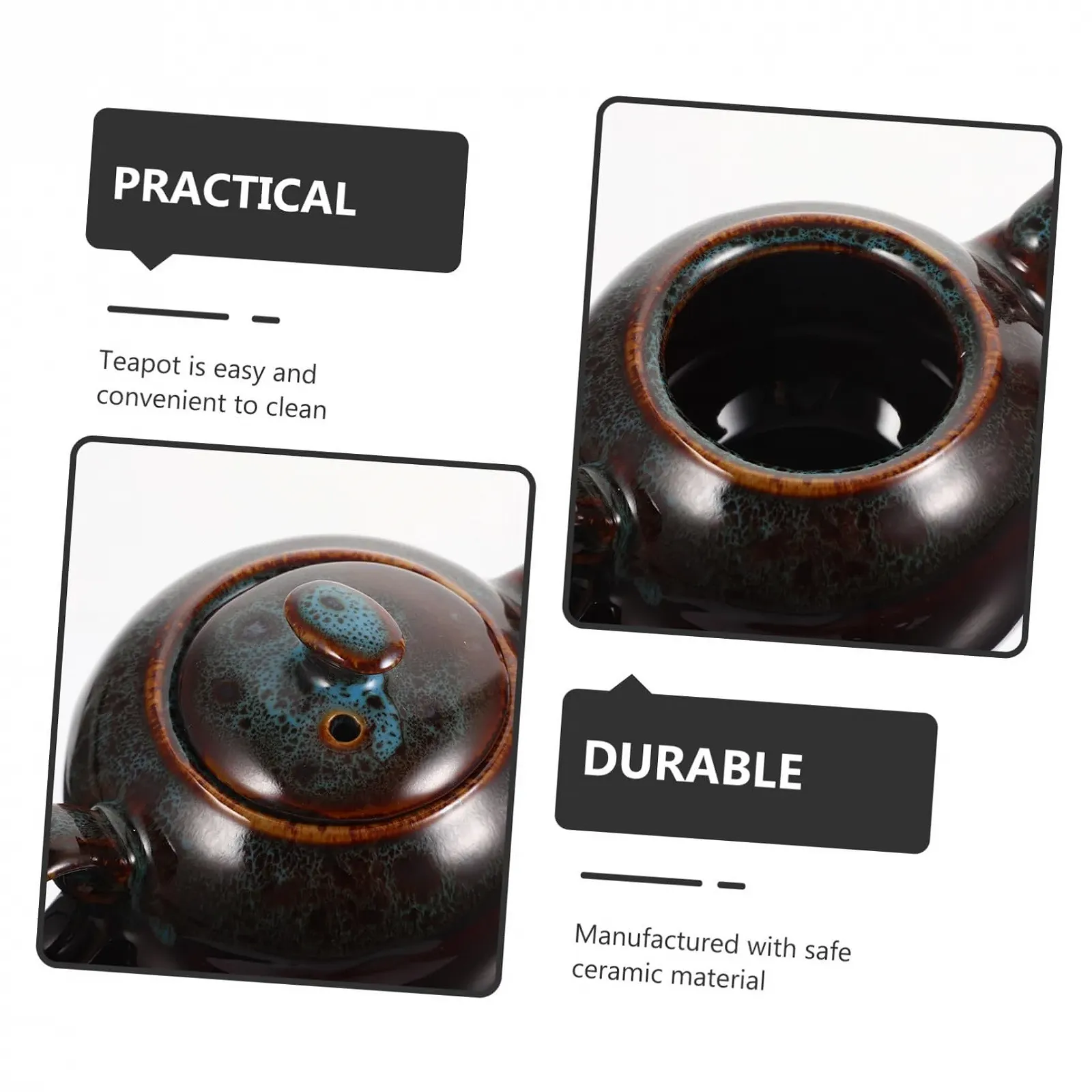 Чайник-заварник FUNNETOYU керамічний Retro з бічною ручкою, поворотним носиком, фото №6