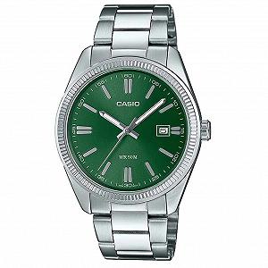 Часы унисекс кварцевые Casio MTP-1302PD-3AVEF, корпус 39.00 мм, зеленый аналоговый циферблат, серебристый металлический ремешок, серебристый, MTP-1302PD-3AVEF - Фото 1