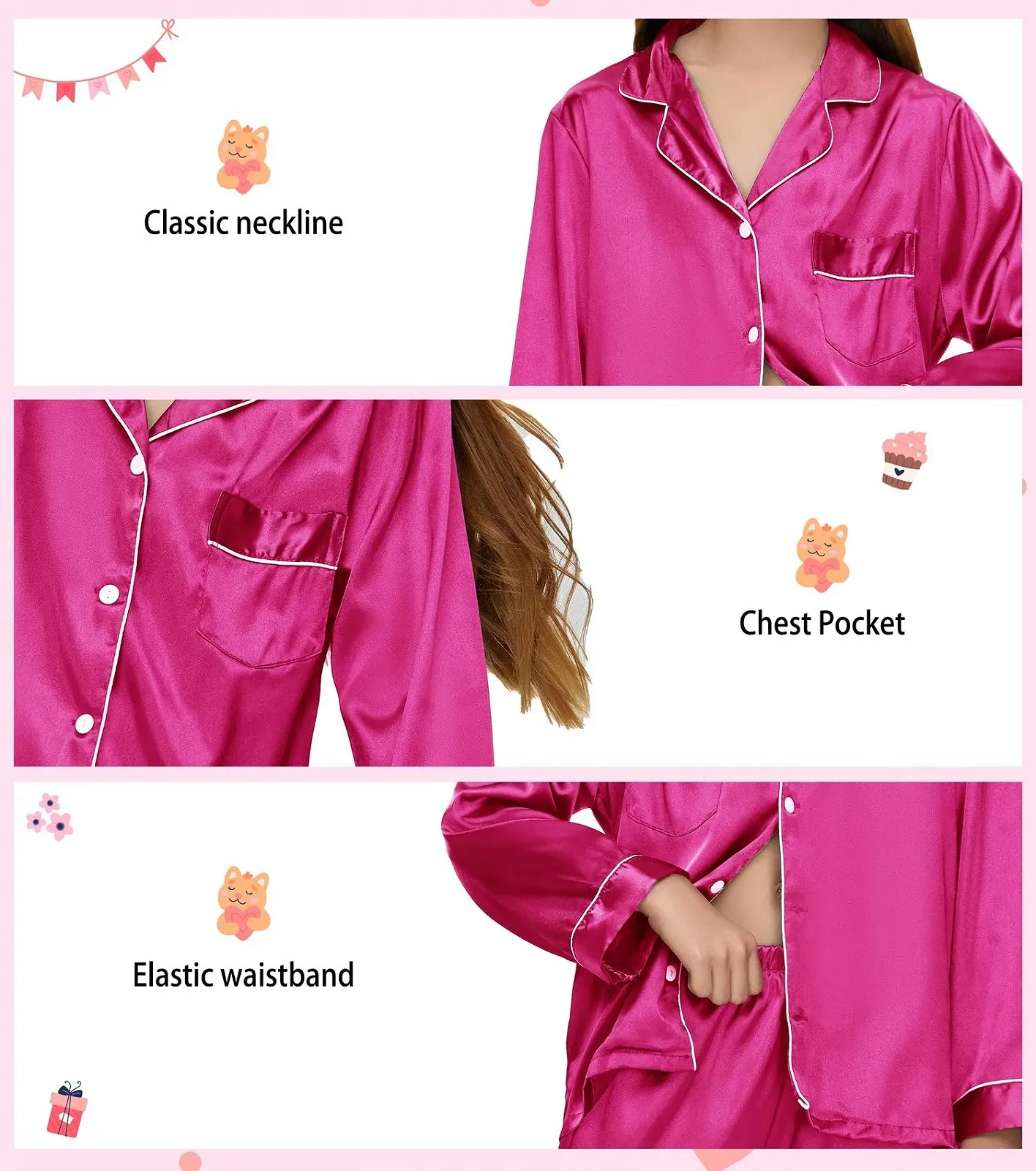 Комплект детской пижамы EPLAZA для девочек и мальчиков: атласная пижама, шелковая повязка на голову, маска для глаз, скранчи, фото №4 Комплект детской пижамы EPLAZA для девочек и мальчиков: атласная пижама, шелковая повязка на голову, маска для глаз, скранчи, фото №4