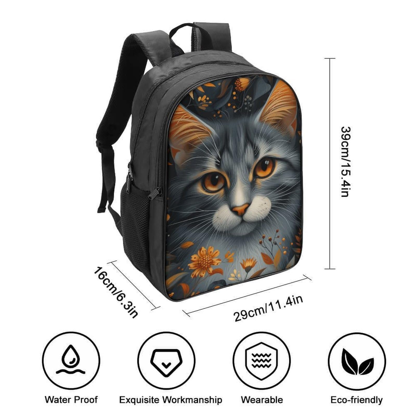 Рюкзак RSIUUODNF Cat 3D Дитячий Великий Чорний 40x28x16см, фото №2