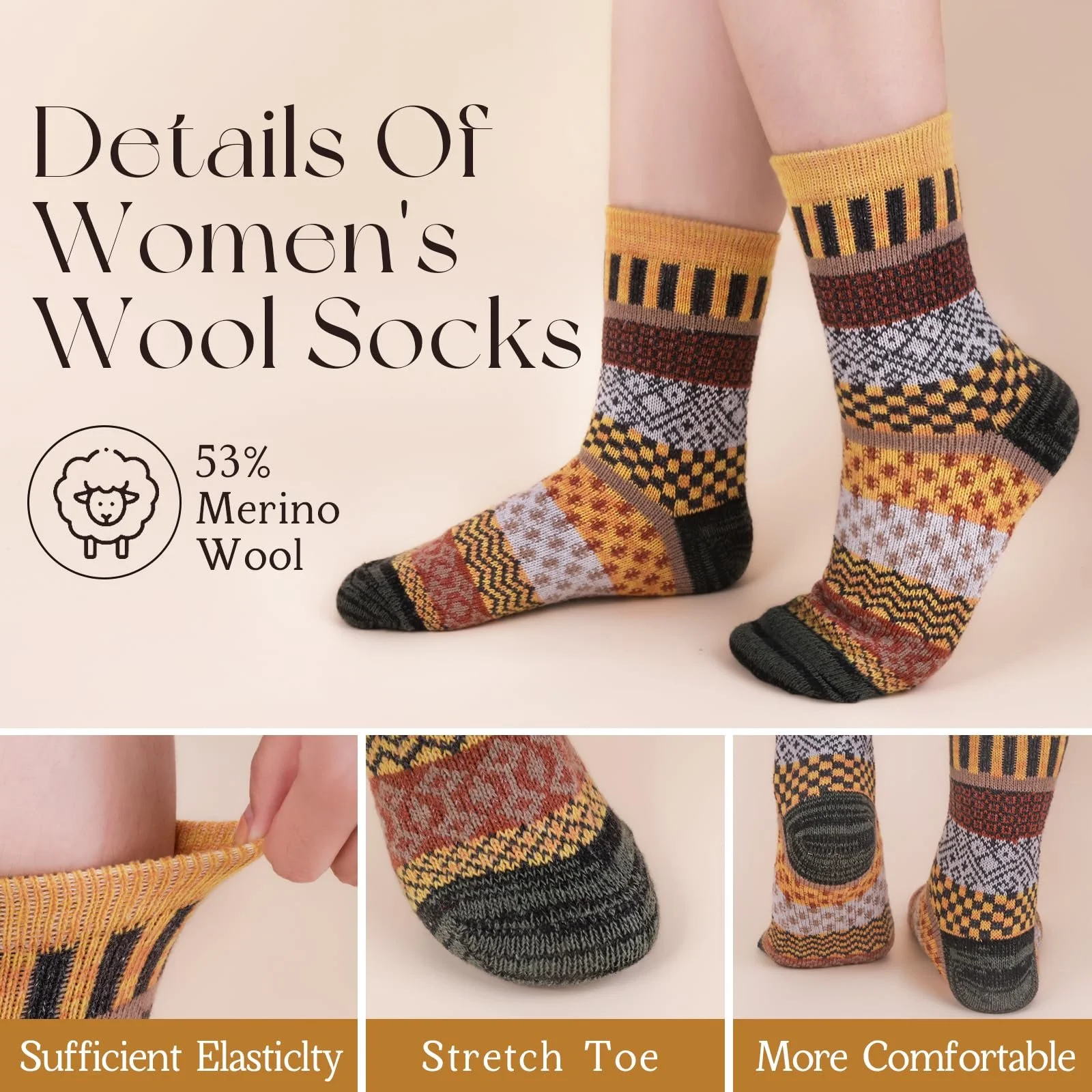 Шкарпетки з мериносової вовни, один розмір, фото №2