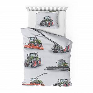 Комплект Постільної Білизни Фланелевий Träumschön 2 од. 135 x 200 см + 80 x 80 см Дитячий Трактор Світло-сірий - Фото 1