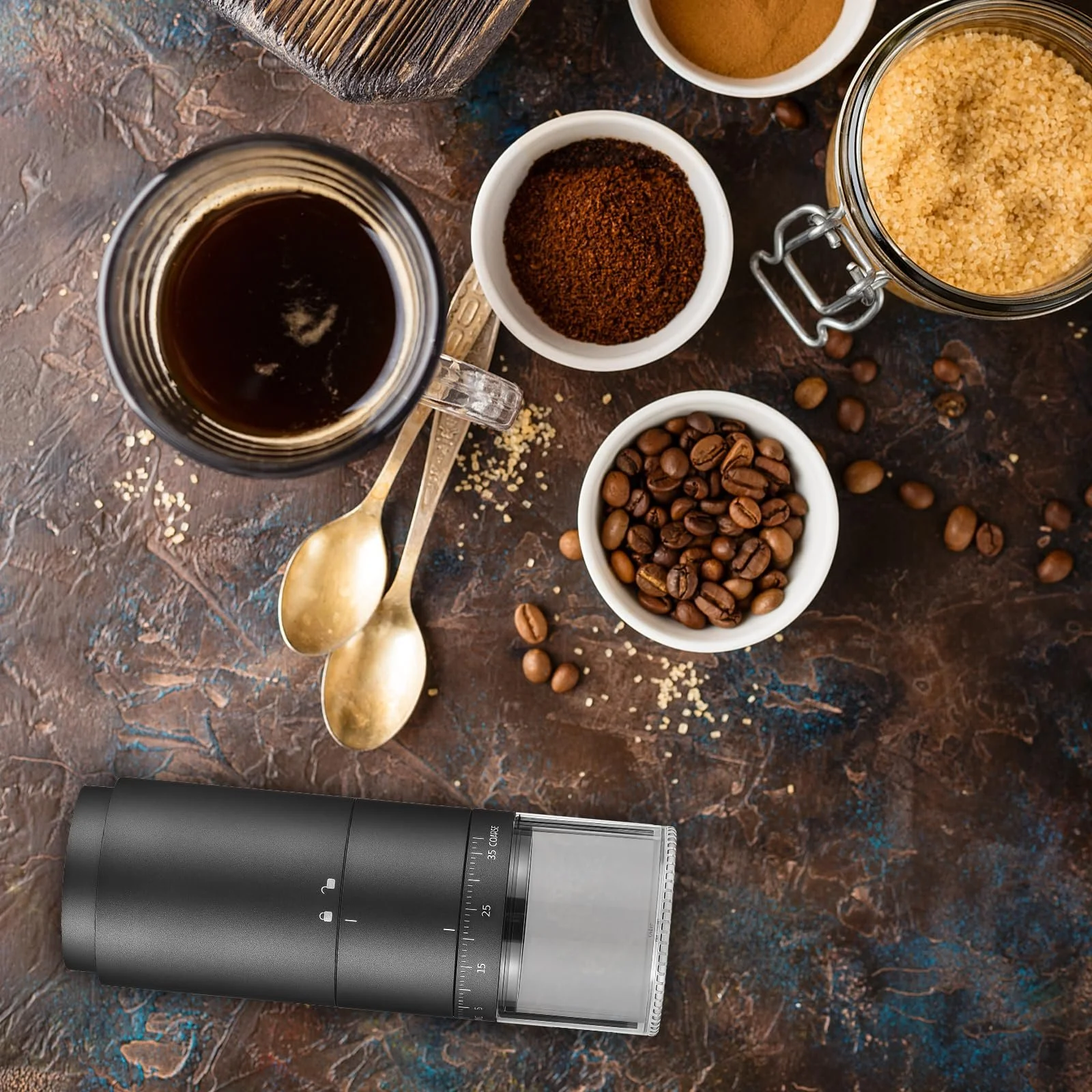 Електрична кавомолка портативна з 38 рівнями помелу і цифровим дисплеєм живлення, Еспресо електрична для кавових зерен і спецій, фото №5