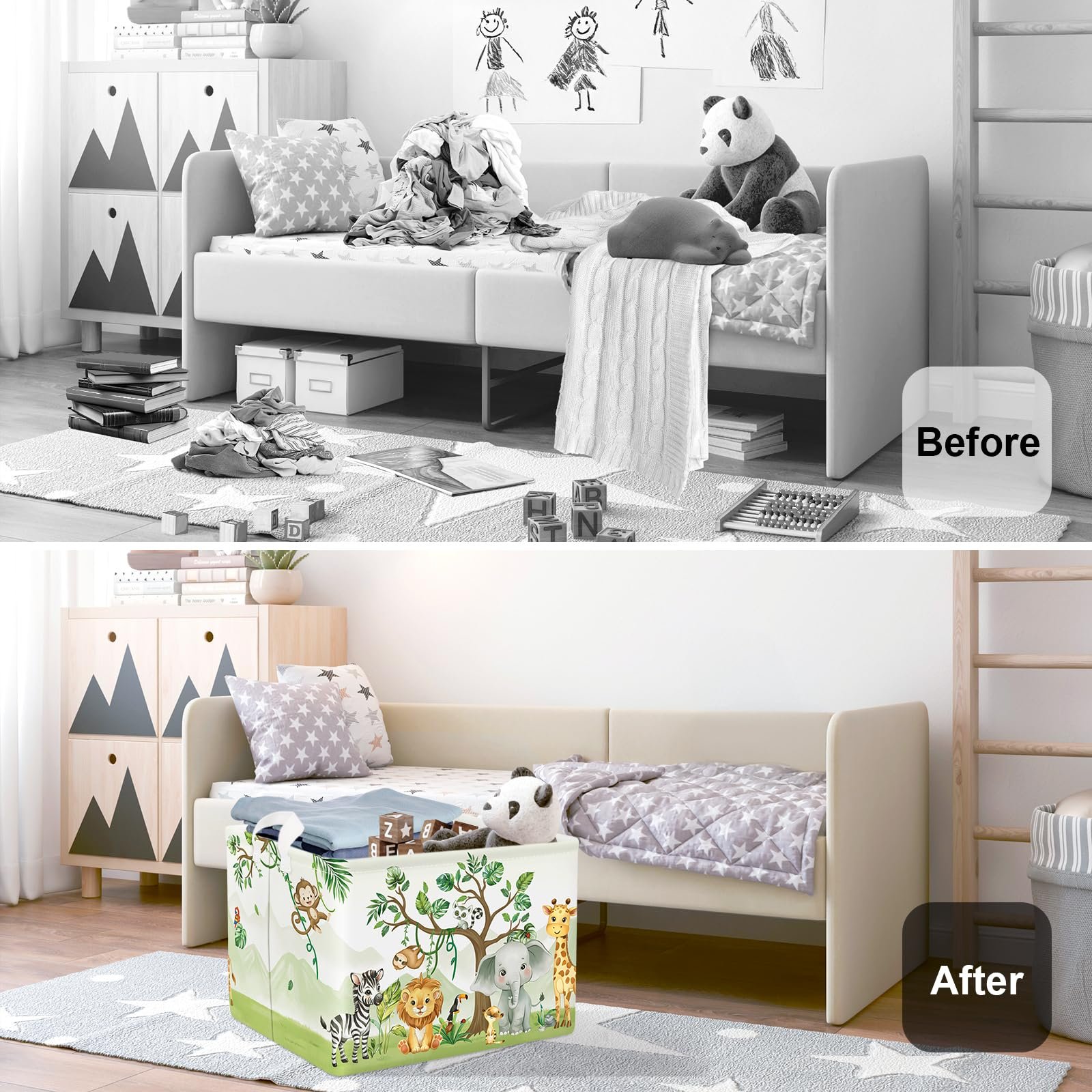 Корзина для игрушек HUUMONSS Лесные животные, детская, складная, для мальчиков и девочек, большая, 36 л, фото №2